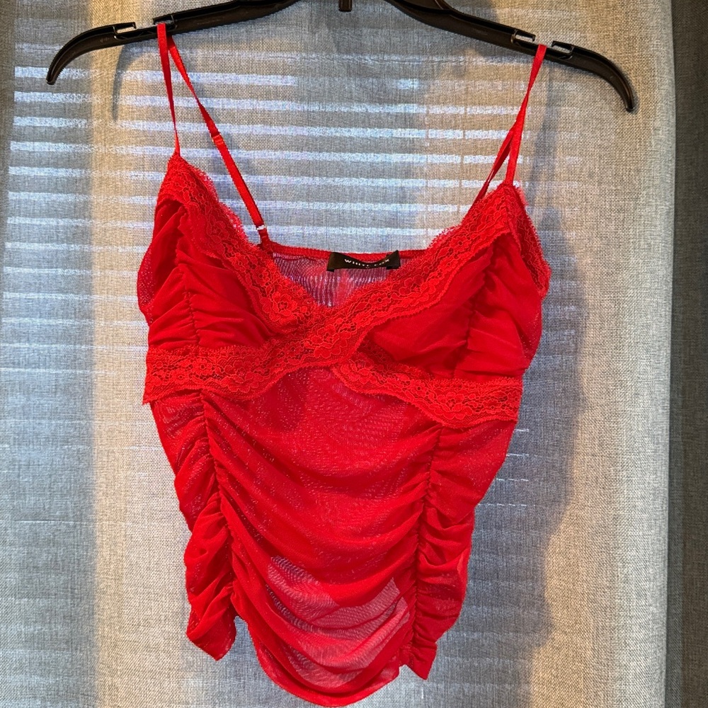 White Fox Boutique Red Lace Ruched Top